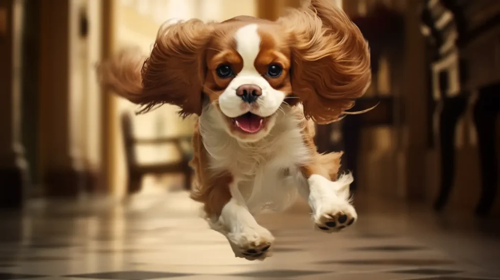 Cavalier King Charles Spaniel running indoors