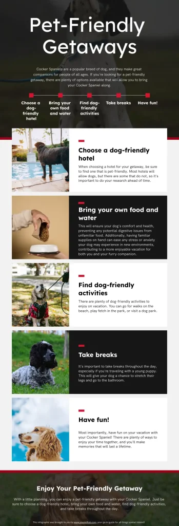 An infographic about pet-friendly getaways for your Cocker Spaniel.